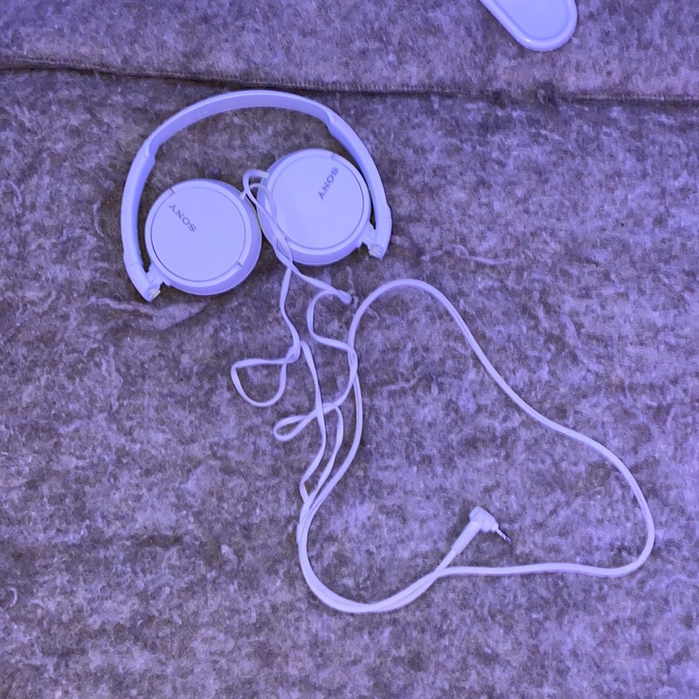white Sony headphones